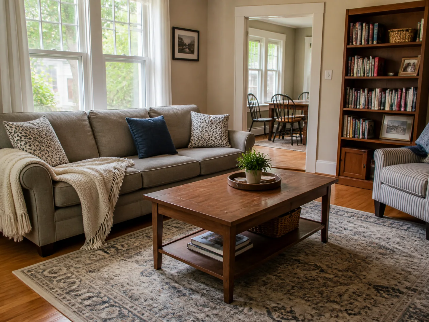Bright, comfortable living room ready to enjoy